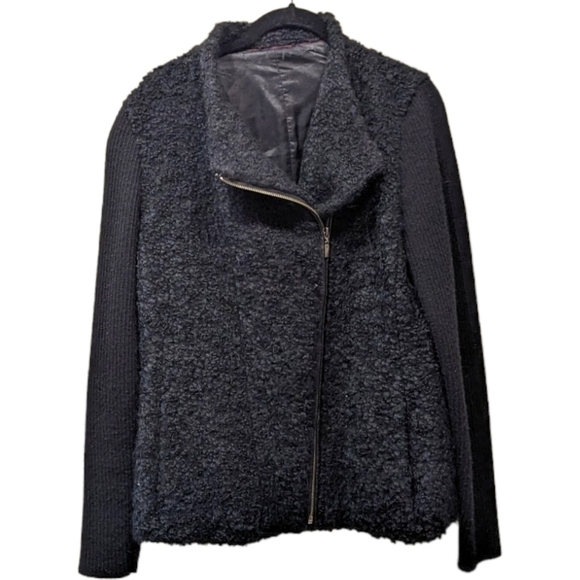 Kuna Jackets & Blazers - KUNA Black Alpaca Blend Mixed Media Asymmetrical Full Zip Jacket (L)